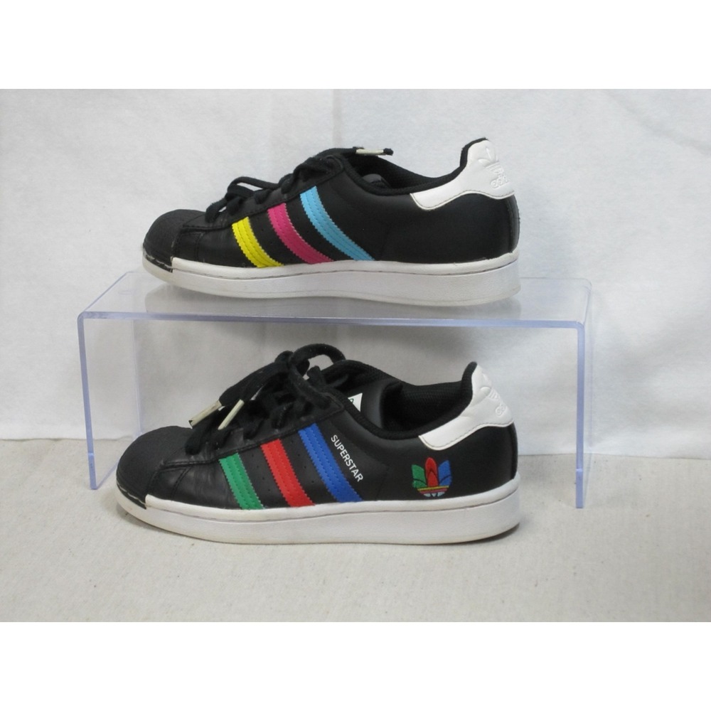 Adidas Superstar J Inclusivity / Colorful Stripe Kids Size 4 Black Shell Toe